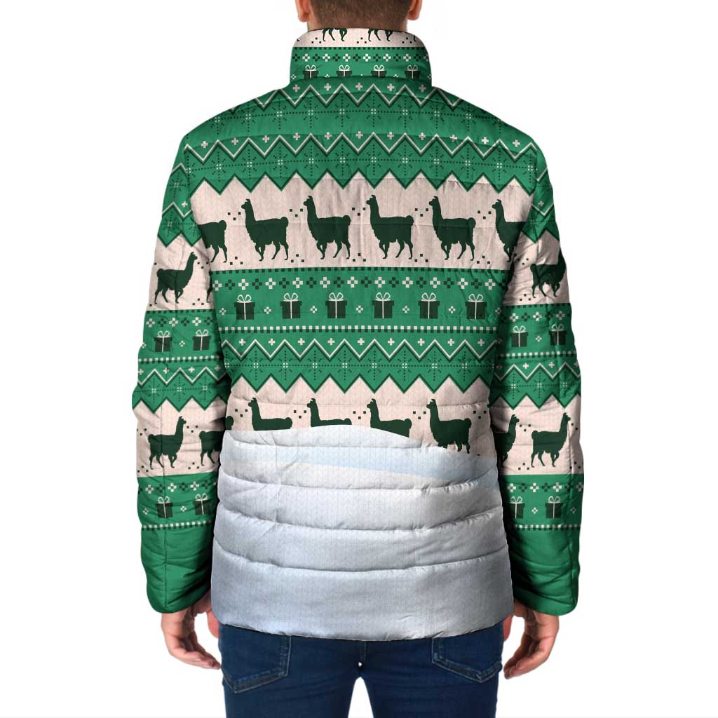 Llama Decorating Tree in Santa Hat Padded Jacket with Green Gift Pattern Design - Wonder Print Shop