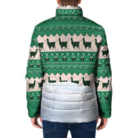 Llama Decorating Tree in Santa Hat Padded Jacket with Green Gift Pattern Design - Wonder Print Shop
