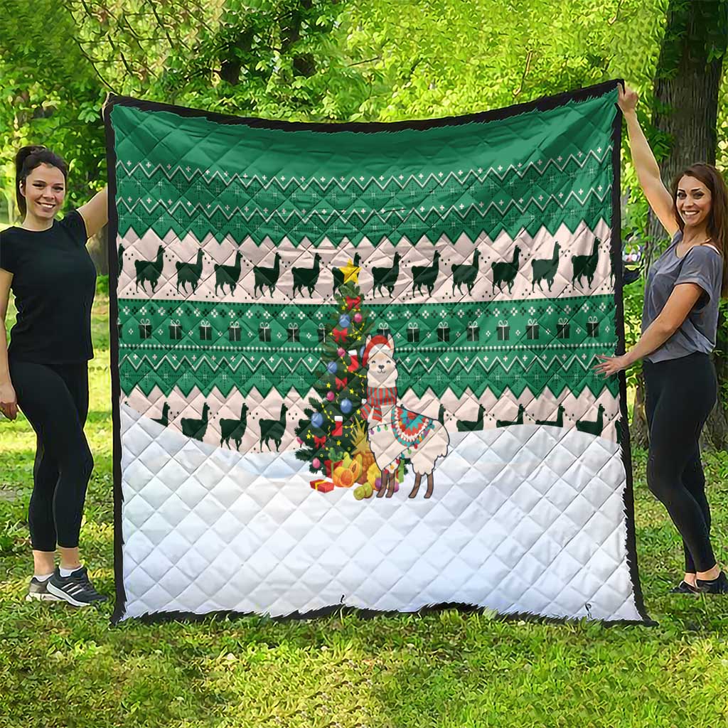 Llama Decorating Tree in Santa Hat Quilt with Green Gift Pattern Design - Wonder Print Shop