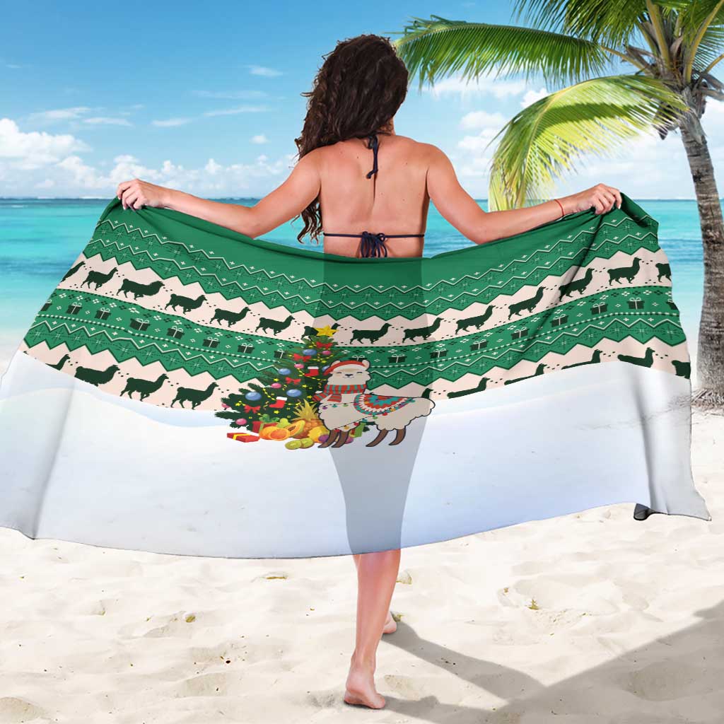 Llama Decorating Tree in Santa Hat Sarong with Green Gift Pattern Design - Wonder Print Shop