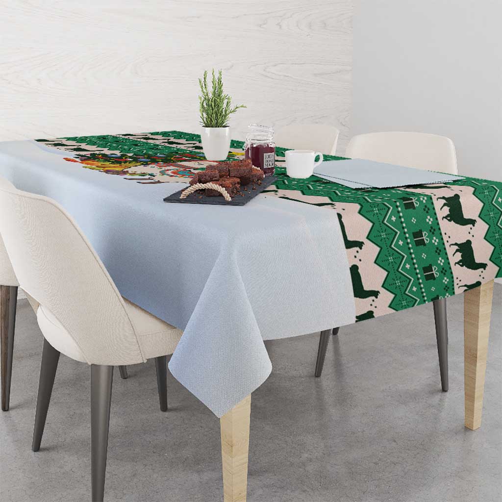 Llama Decorating Tree in Santa Hat Tablecloth with Green Gift Pattern Design - Wonder Print Shop