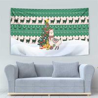 Llama Decorating Tree in Santa Hat Tapestry with Green Gift Pattern Design - Wonder Print Shop