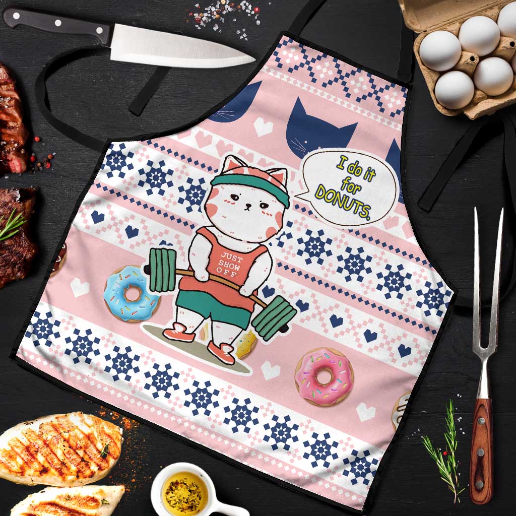 Cat I Do It For Donuts Christmas Apron Xmas Holiday Patterns - Wonder Print Shop