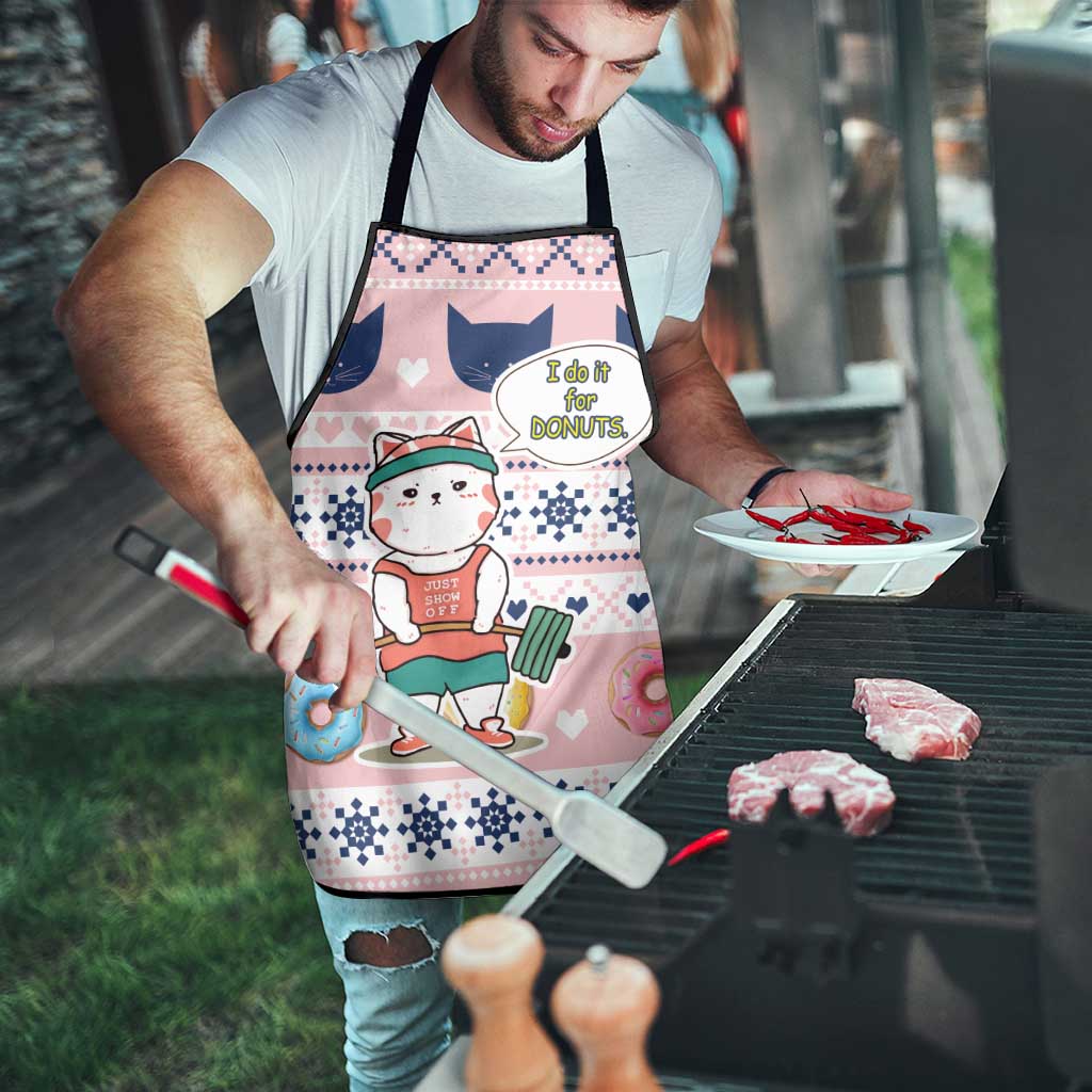 Cat I Do It For Donuts Christmas Apron Xmas Holiday Patterns - Wonder Print Shop