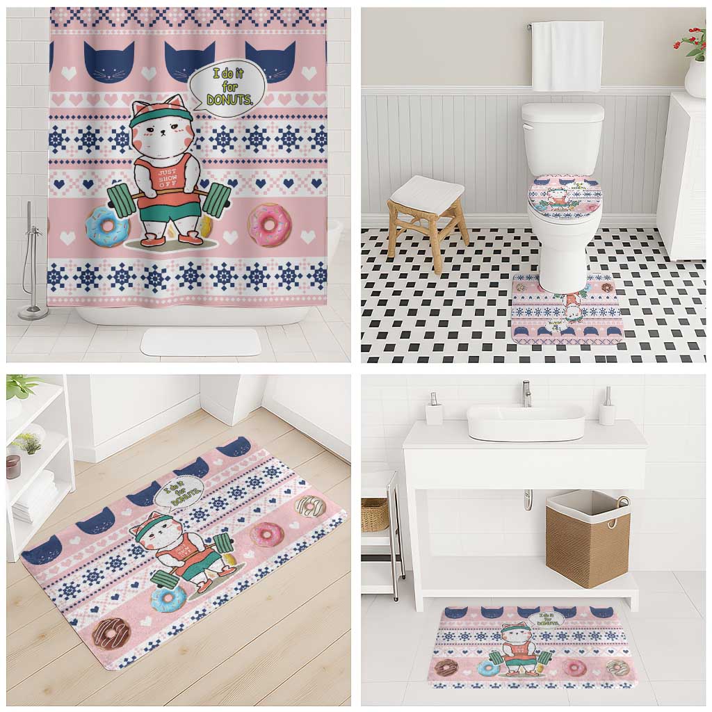 Cat I Do It For Donuts Christmas Bathroom Set Xmas Holiday Patterns - Wonder Print Shop