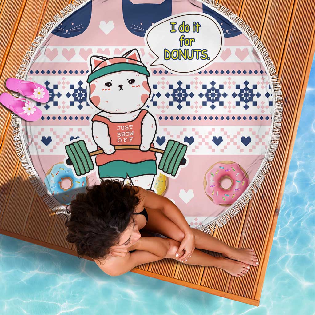 Cat I Do It For Donuts Christmas Beach Blanket Xmas Holiday Patterns - Wonder Print Shop
