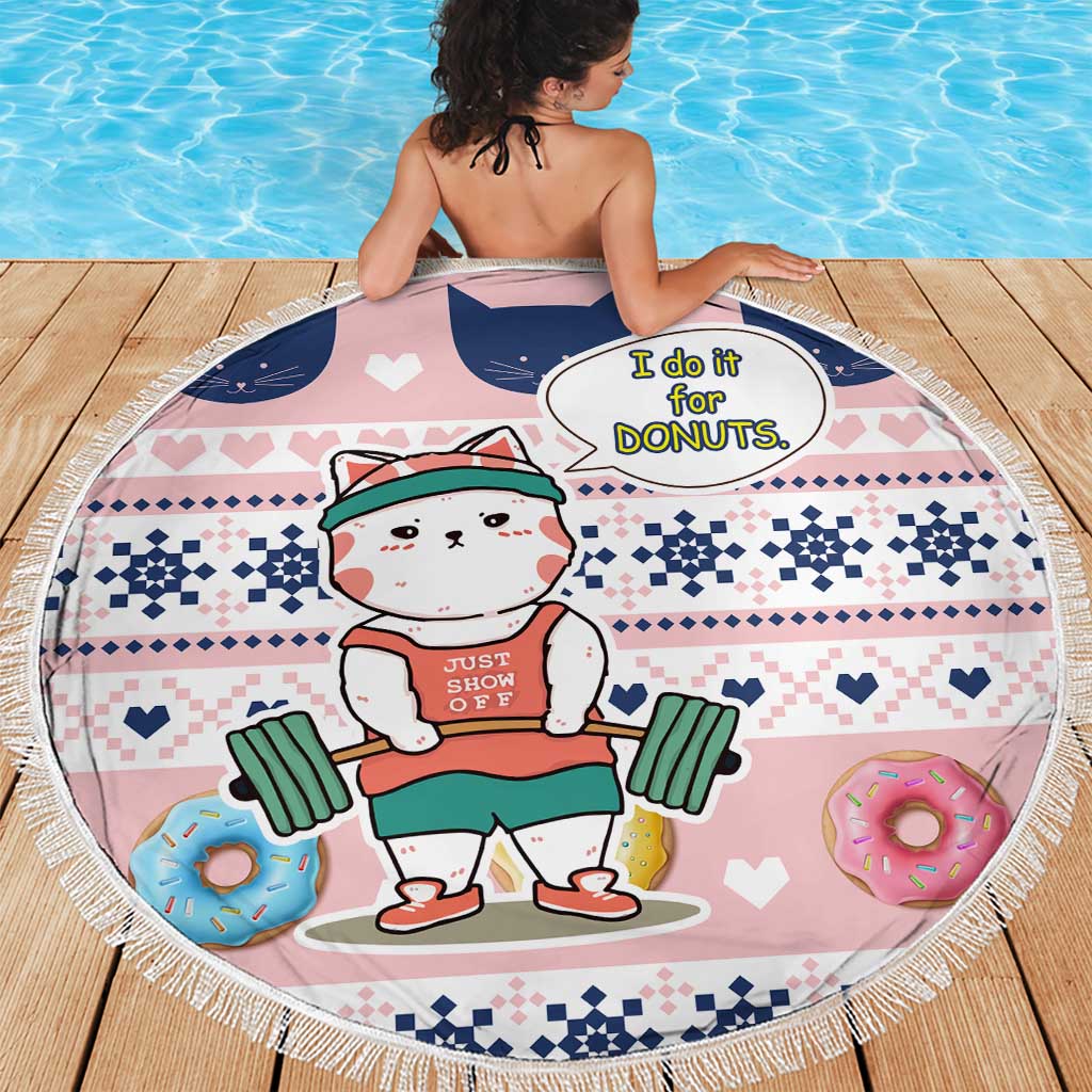 Cat I Do It For Donuts Christmas Beach Blanket Xmas Holiday Patterns - Wonder Print Shop
