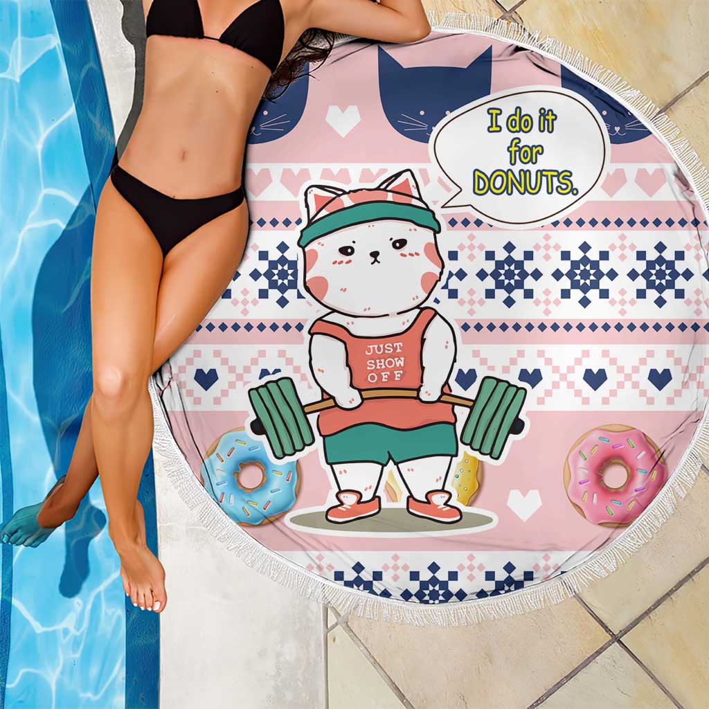 Cat I Do It For Donuts Christmas Beach Blanket Xmas Holiday Patterns - Wonder Print Shop