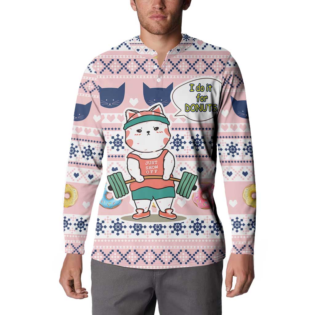 Cat I Do It For Donuts Christmas Button Sweatshirt Xmas Holiday Patterns - Wonder Print Shop