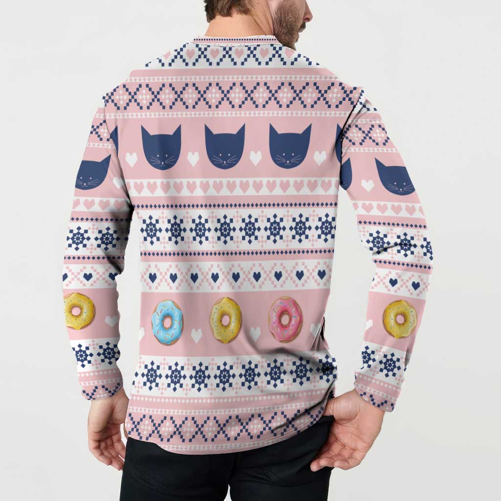 Cat I Do It For Donuts Christmas Button Sweatshirt Xmas Holiday Patterns - Wonder Print Shop