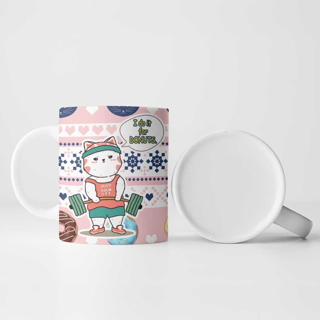 Cat I Do It For Donuts Christmas Ceramic Mug Xmas Holiday Patterns - Wonder Print Shop
