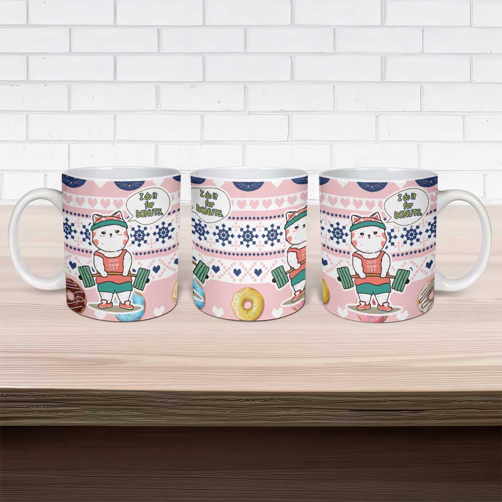 Cat I Do It For Donuts Christmas Ceramic Mug Xmas Holiday Patterns - Wonder Print Shop