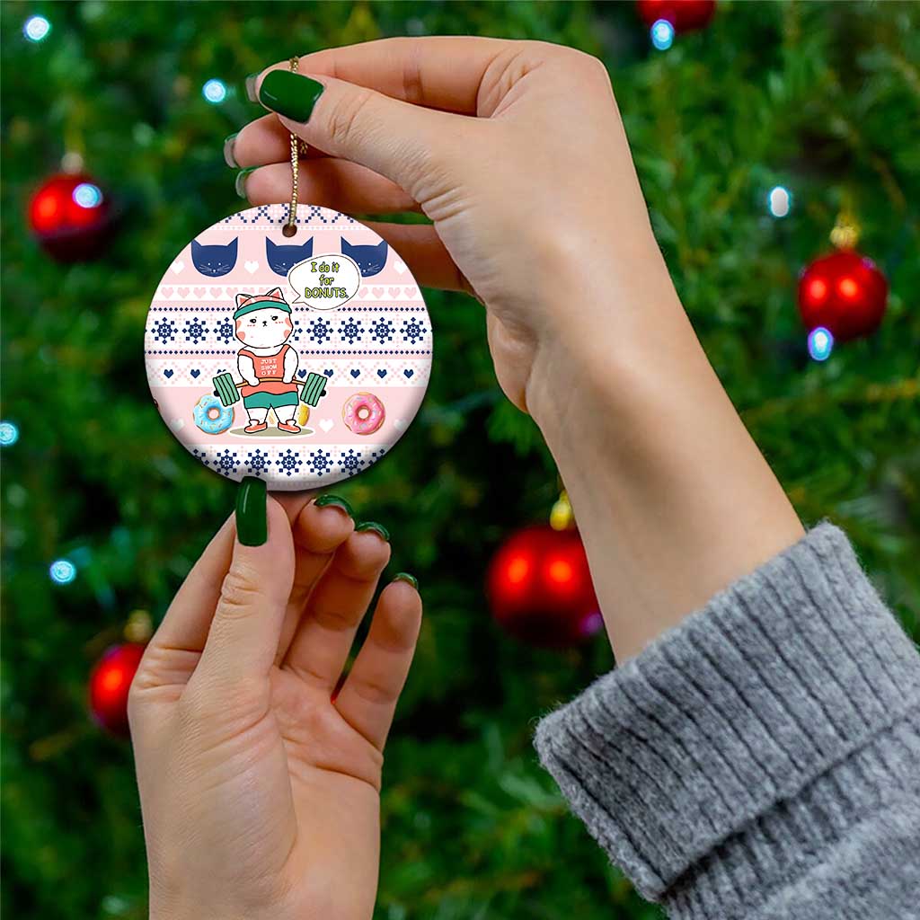 Cat I Do It For Donuts Christmas Ceramic Ornament Xmas Holiday Patterns - Wonder Print Shop