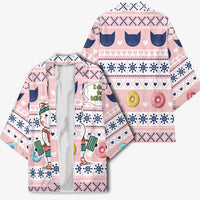 Cat I Do It For Donuts Christmas Kimono Xmas Holiday Patterns - Wonder Print Shop