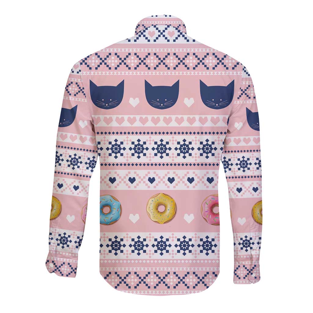 Cat I Do It For Donuts Christmas Long Sleeve Button Shirt Xmas Holiday Patterns - Wonder Print Shop