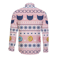 Cat I Do It For Donuts Christmas Long Sleeve Button Shirt Xmas Holiday Patterns - Wonder Print Shop