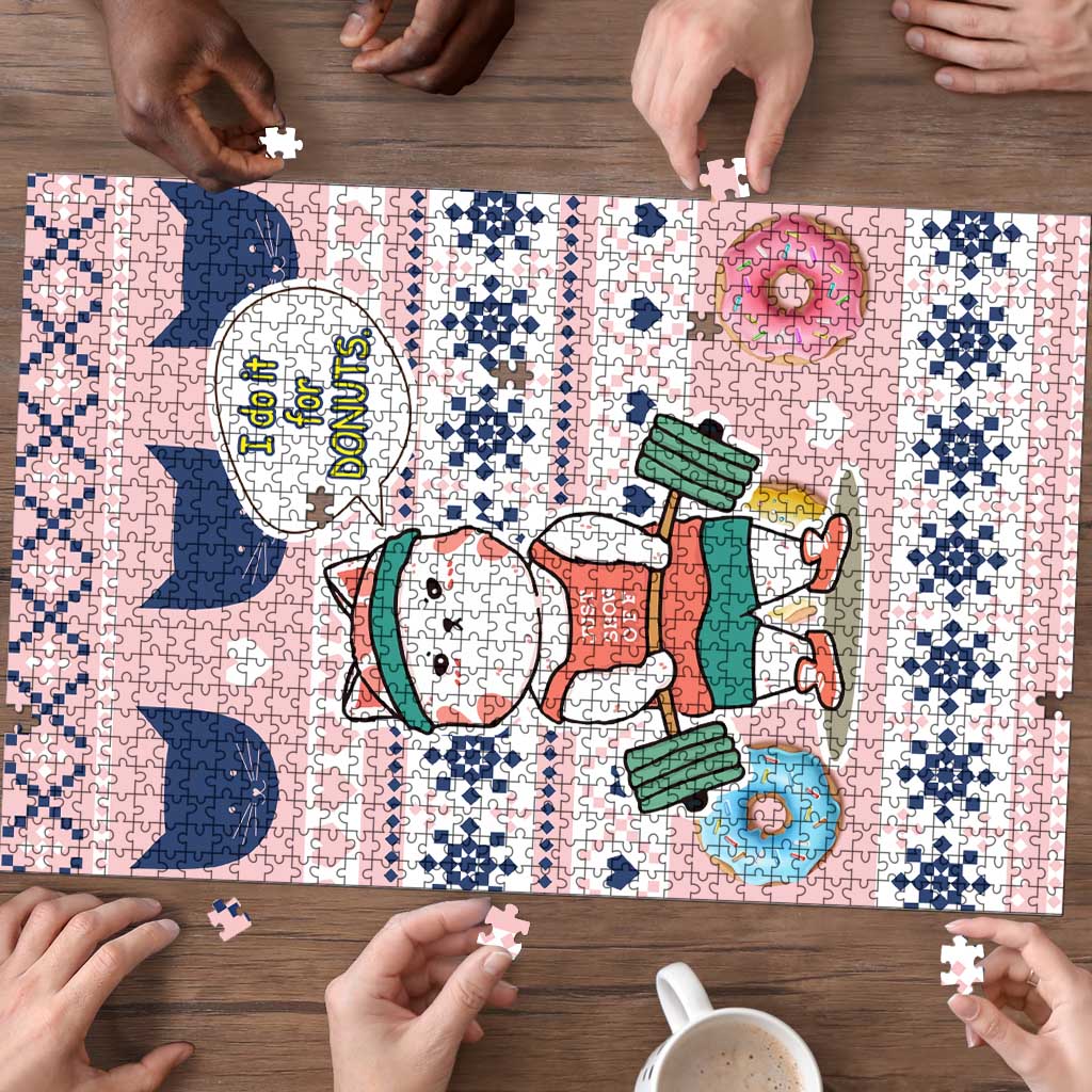 Cat I Do It For Donuts Christmas Puzzle Xmas Holiday Patterns - Wonder Print Shop