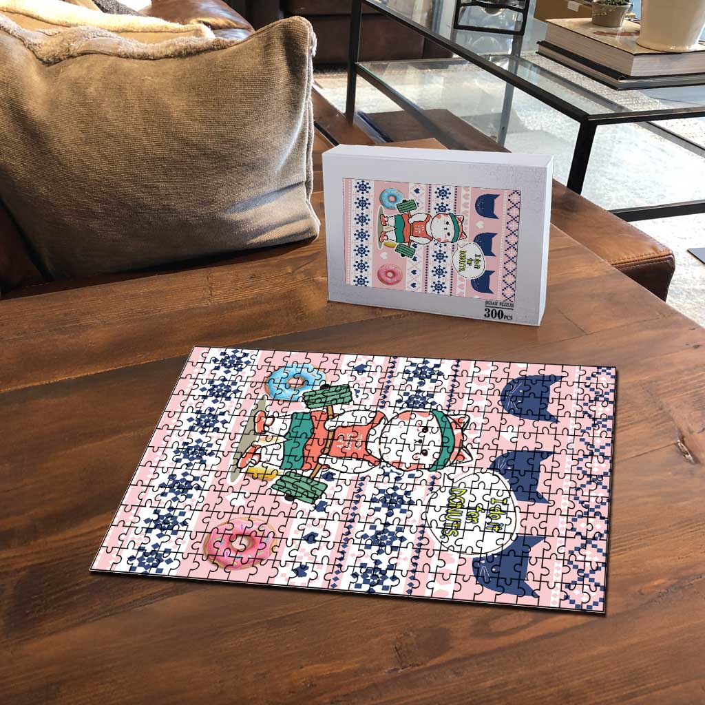 Cat I Do It For Donuts Christmas Puzzle Xmas Holiday Patterns - Wonder Print Shop