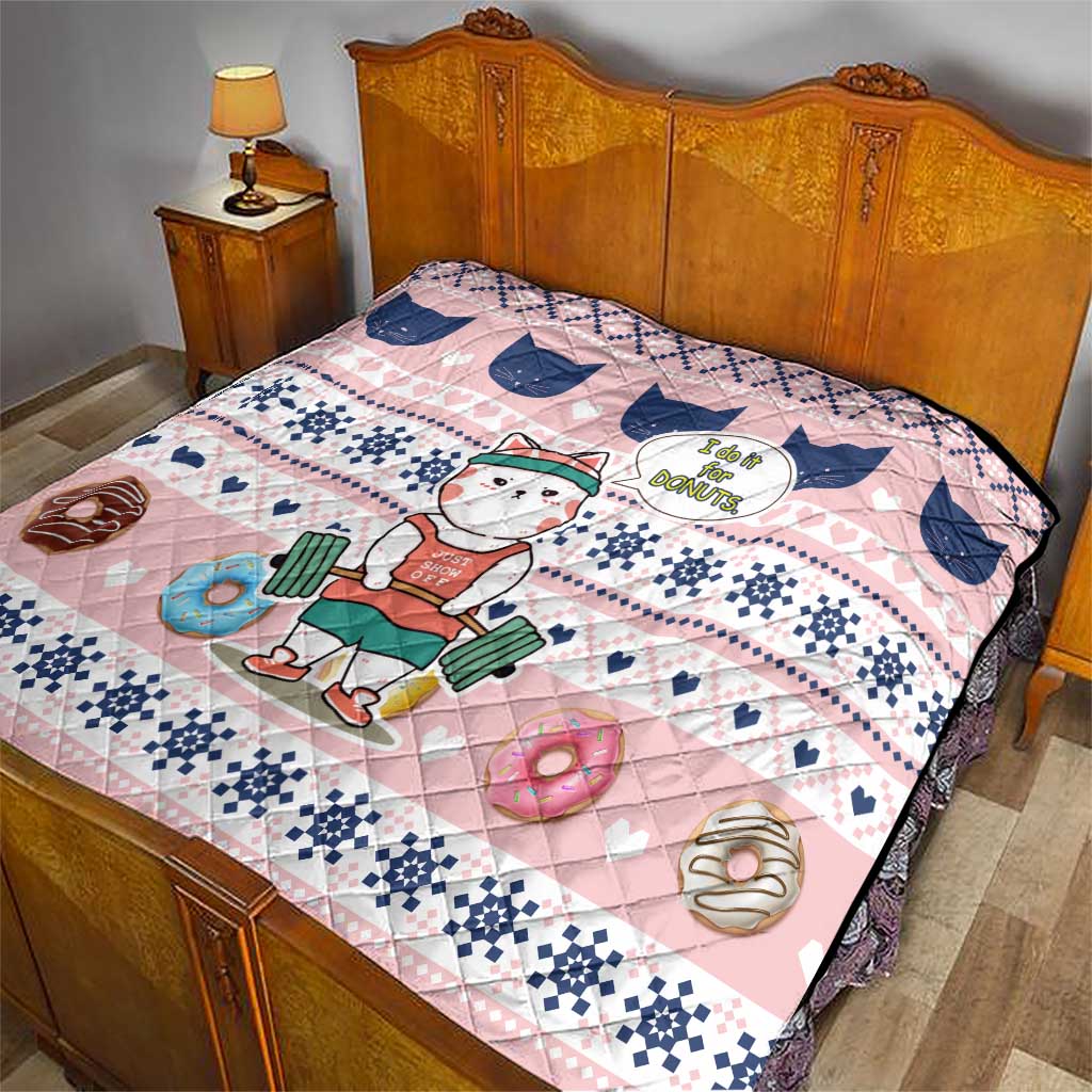 Cat I Do It For Donuts Christmas Quilt Xmas Holiday Patterns - Wonder Print Shop