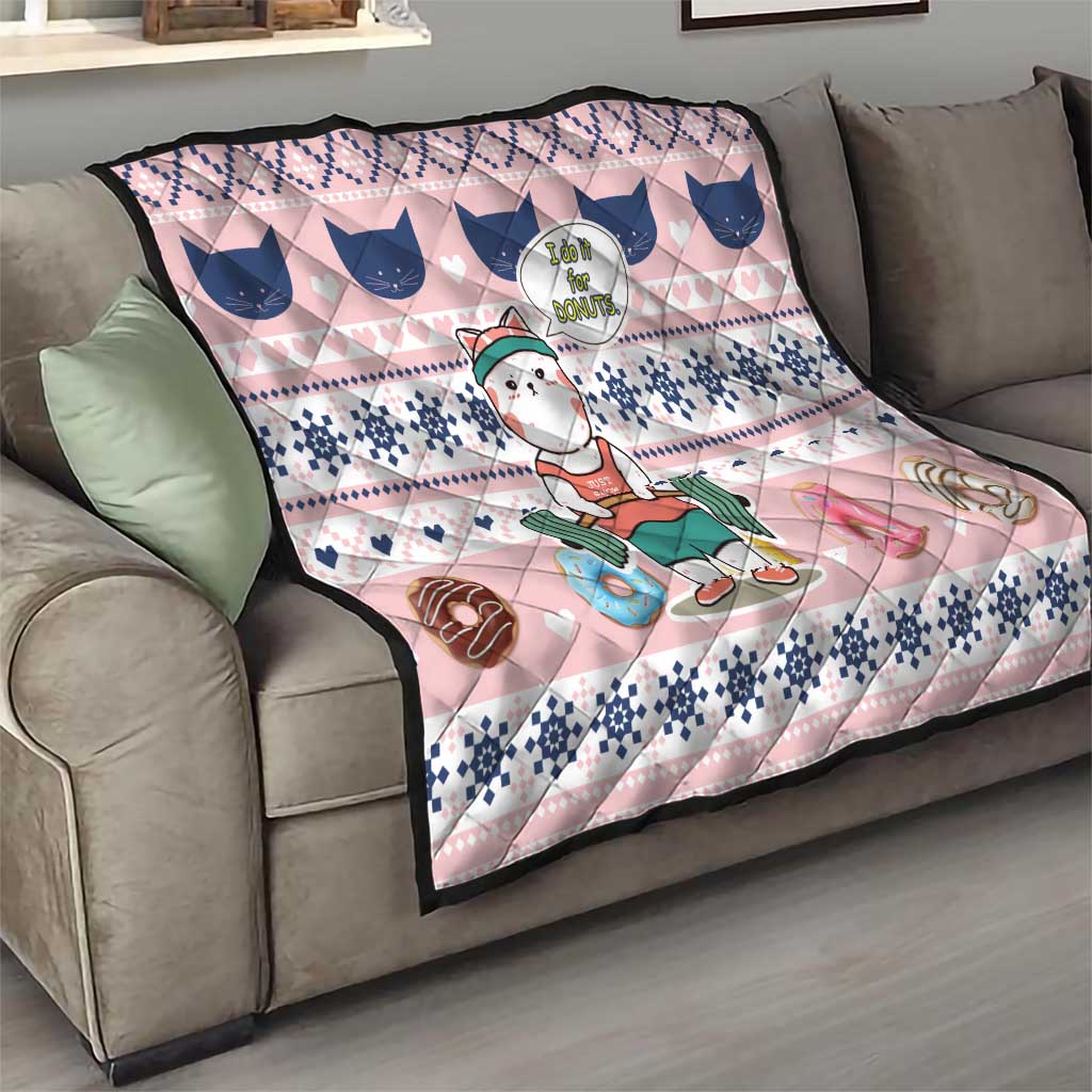 Cat I Do It For Donuts Christmas Quilt Xmas Holiday Patterns - Wonder Print Shop