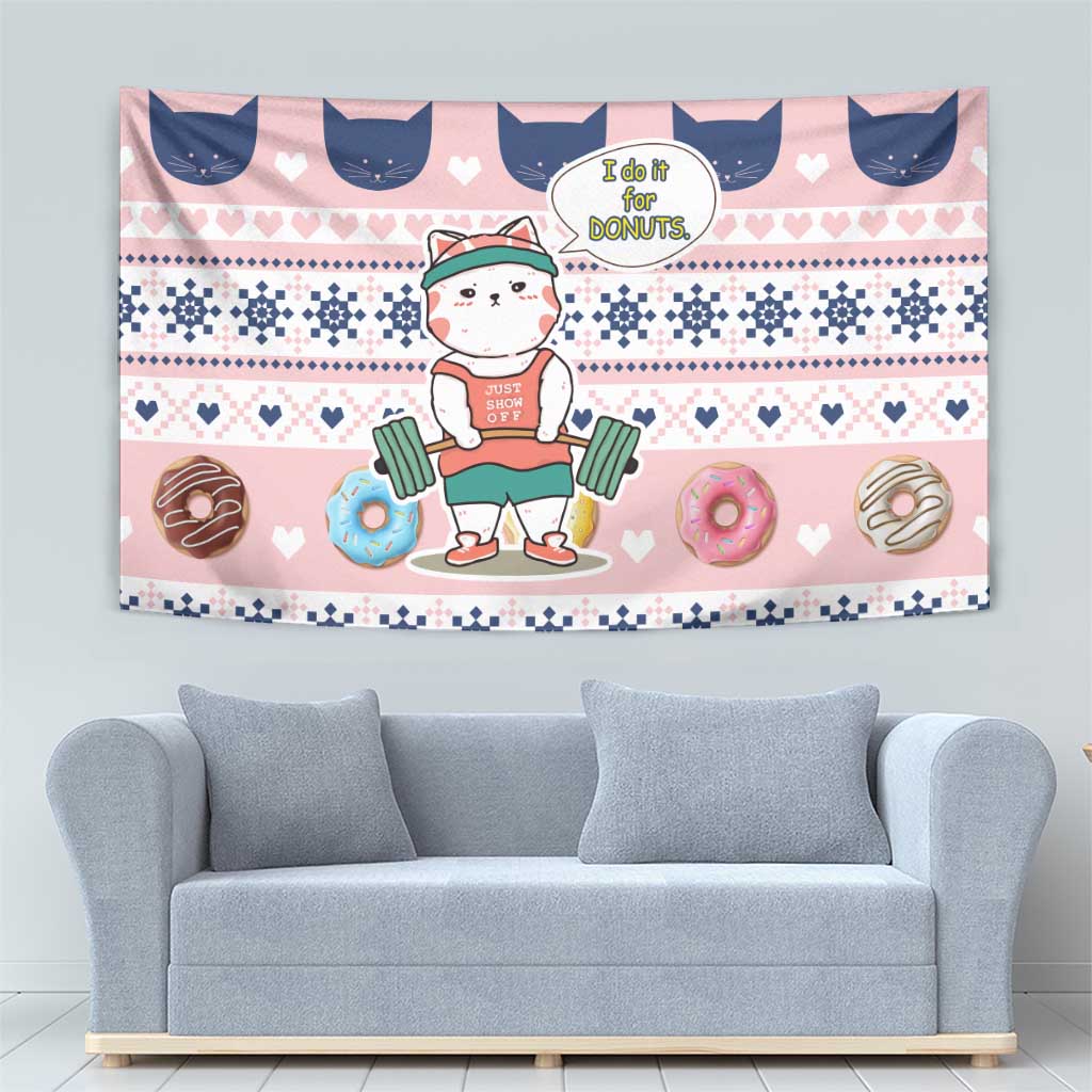Cat I Do It For Donuts Christmas Tapestry Xmas Holiday Patterns - Wonder Print Shop