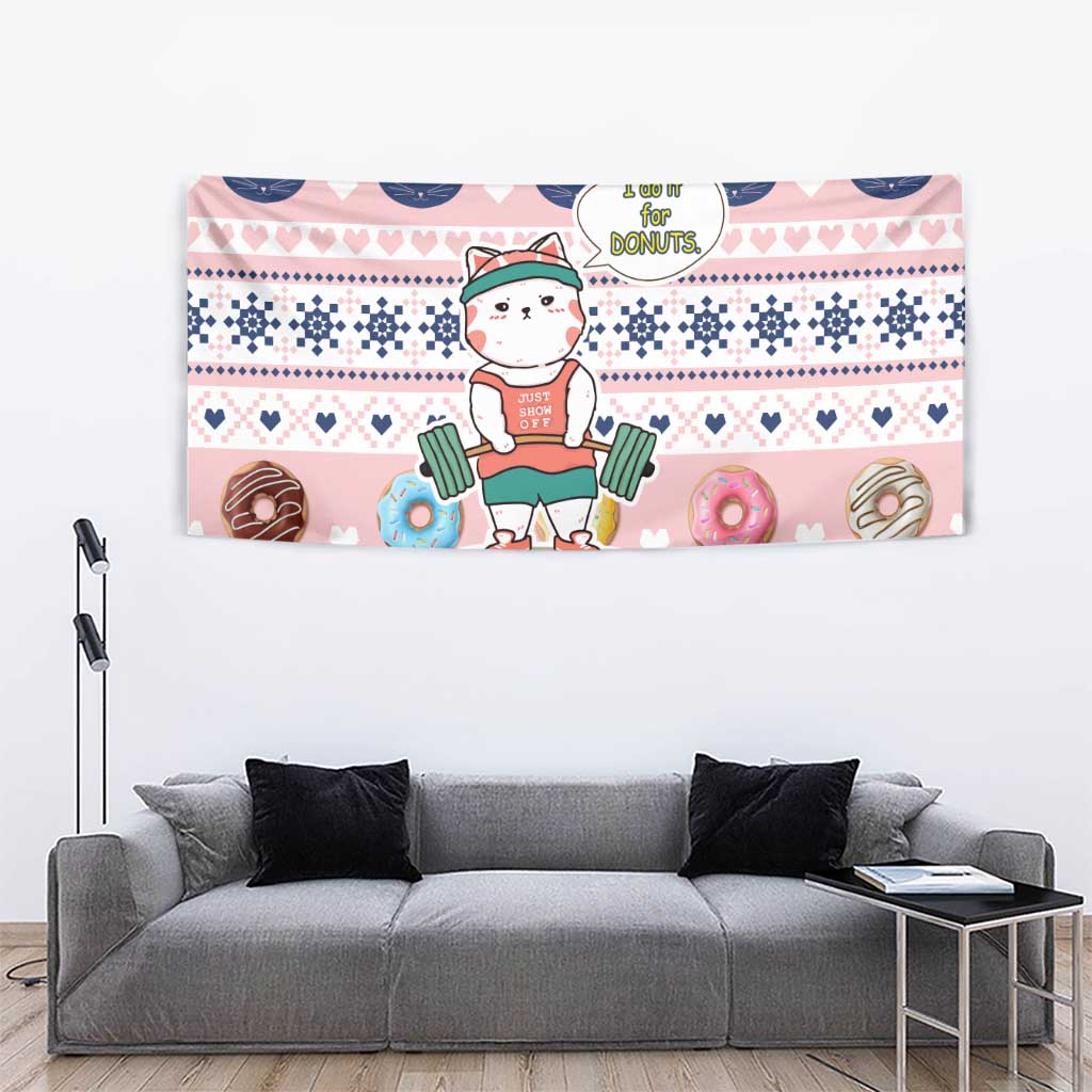 Cat I Do It For Donuts Christmas Tapestry Xmas Holiday Patterns - Wonder Print Shop