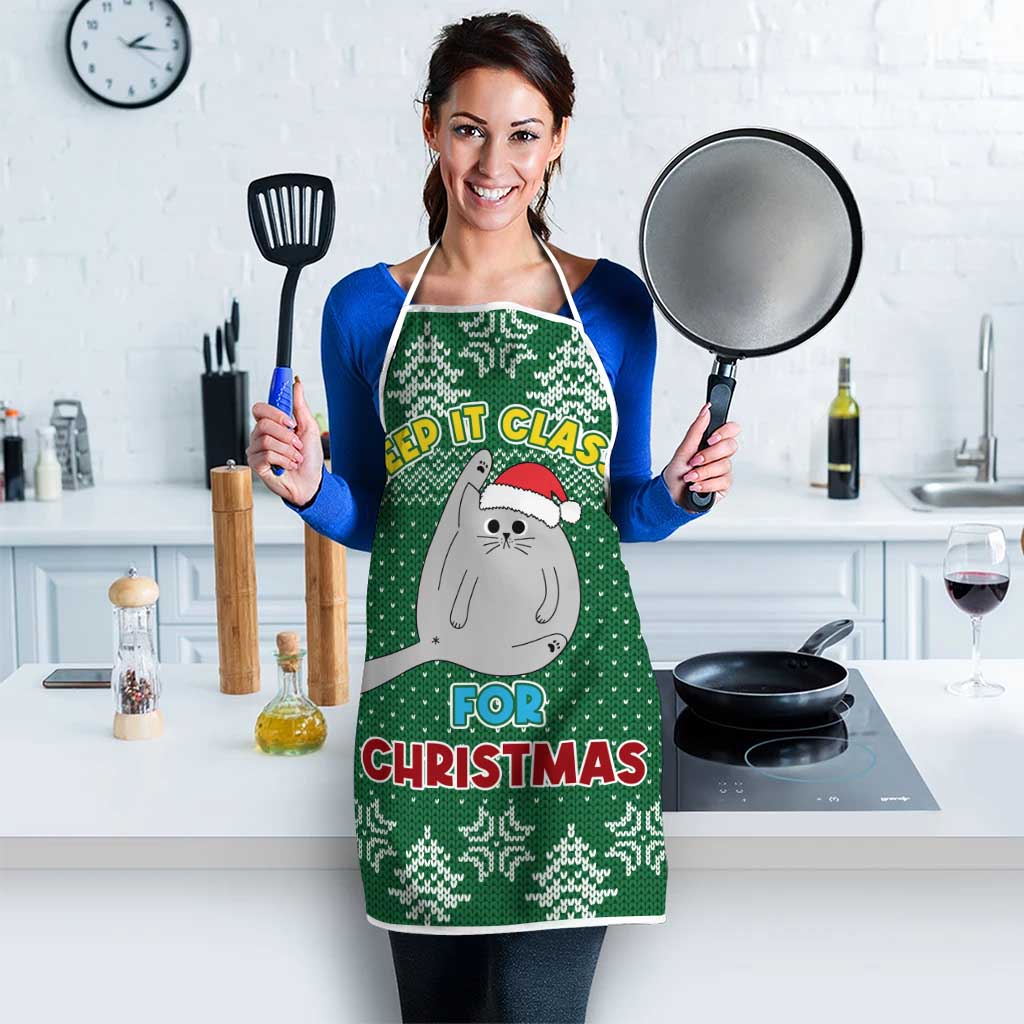 Cat Keep It Classy Christmas Apron Xmas Holiday Patterns - Wonder Print Shop