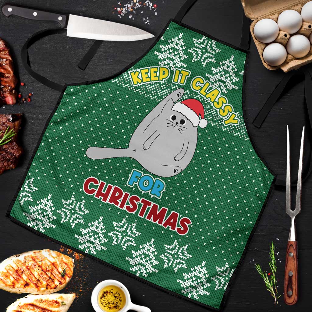 Cat Keep It Classy Christmas Apron Xmas Holiday Patterns - Wonder Print Shop
