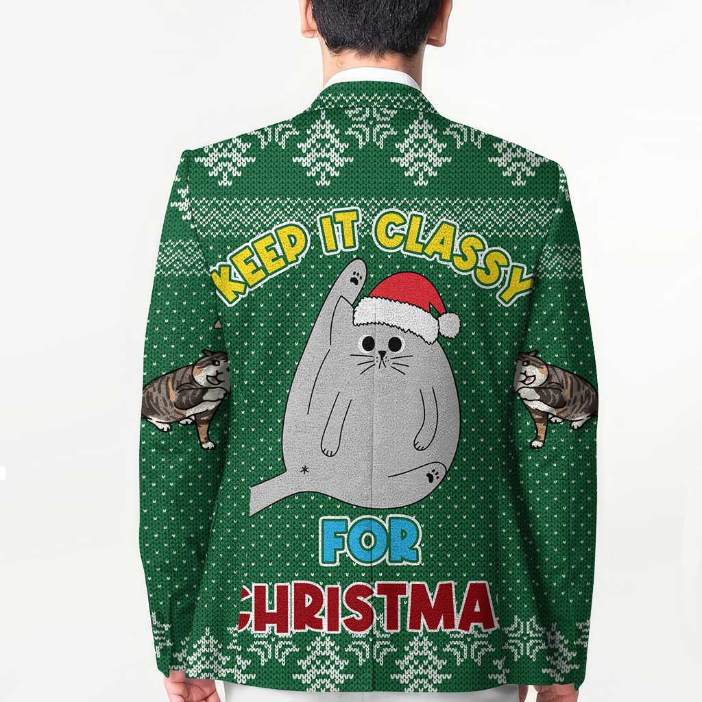 Cat Keep It Classy Christmas Blazer Xmas Holiday Patterns - Wonder Print Shop