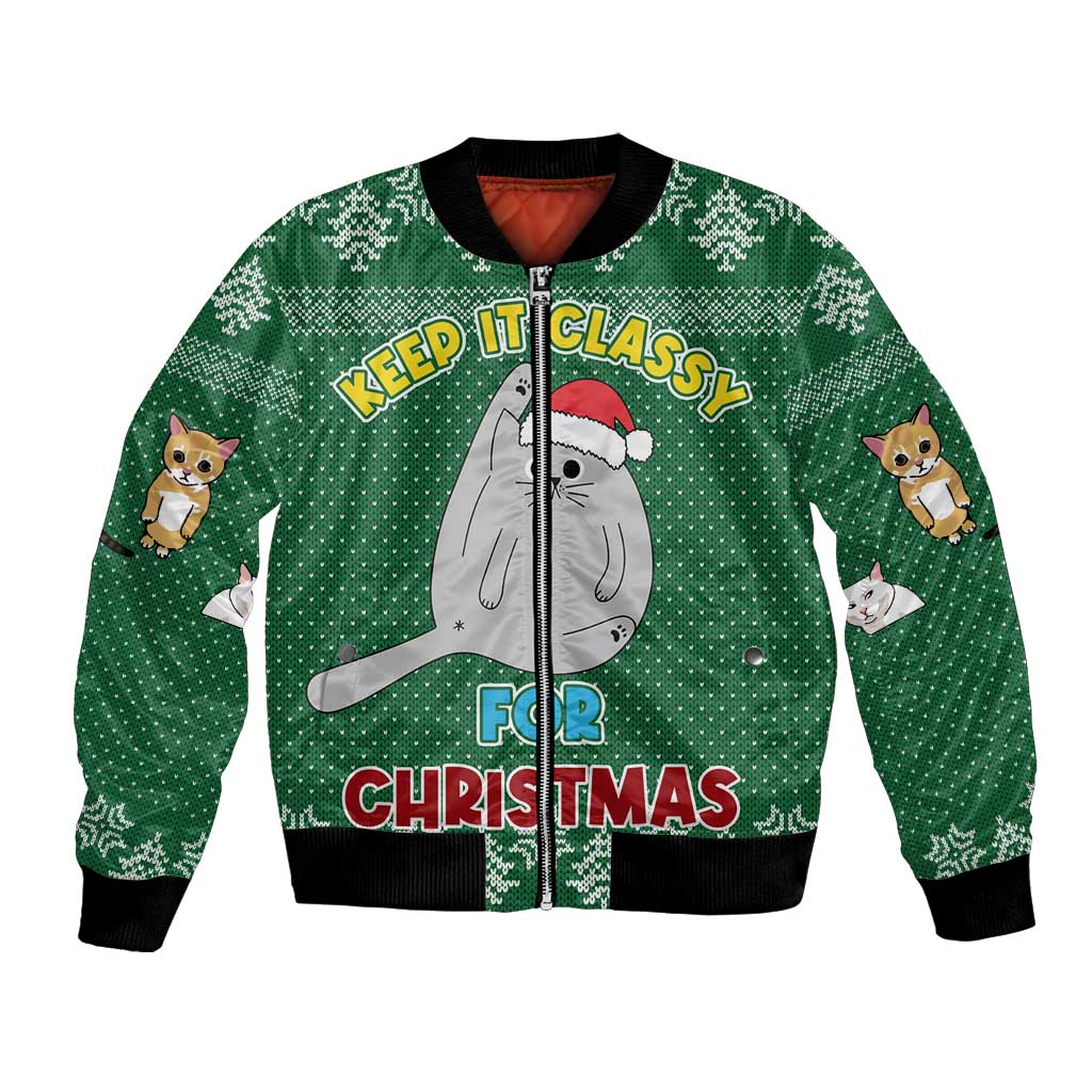 Cat Keep It Classy Christmas Bomber Jacket Xmas Holiday Patterns - Wonder Print Shop