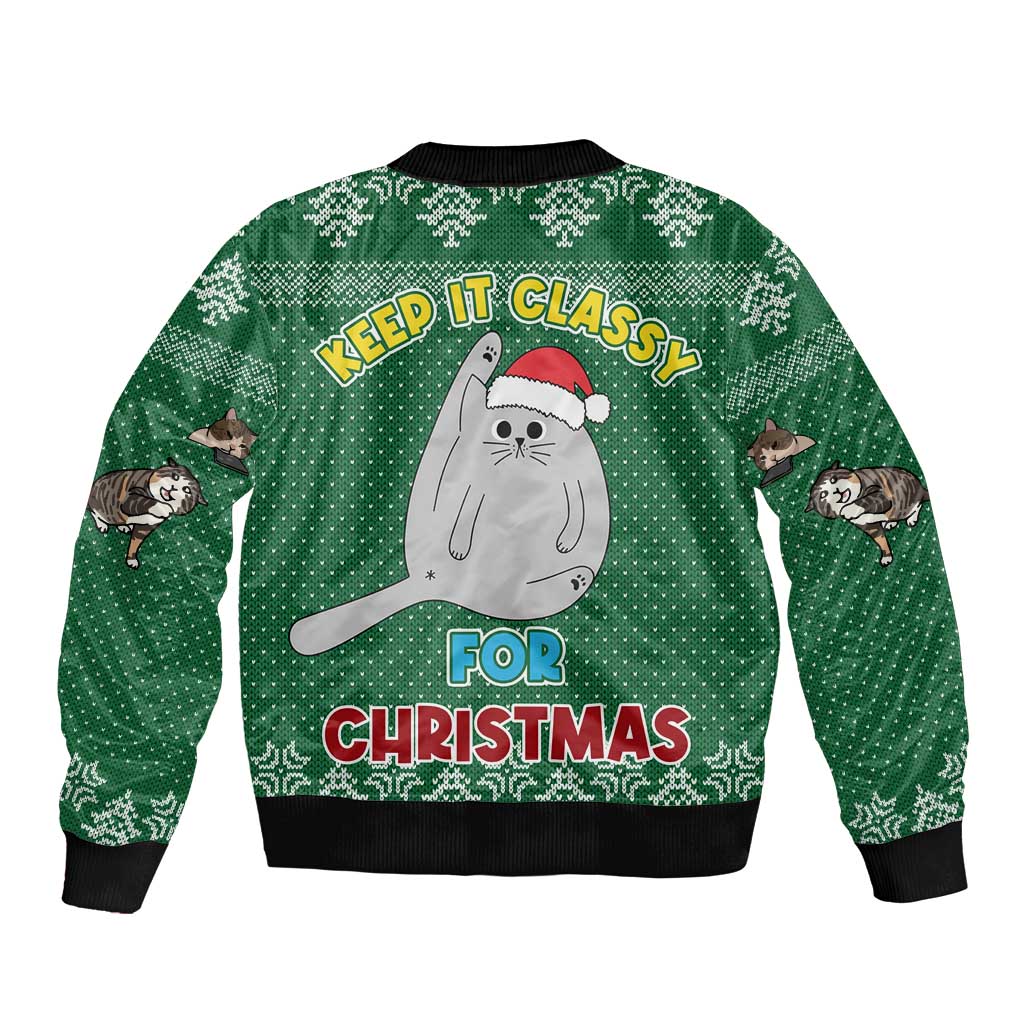Cat Keep It Classy Christmas Bomber Jacket Xmas Holiday Patterns - Wonder Print Shop