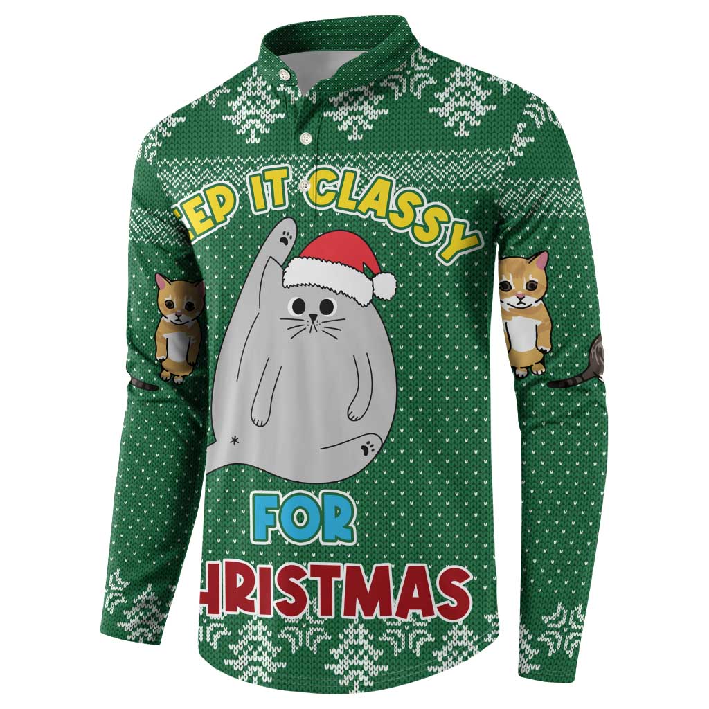 Cat Keep It Classy Christmas Button Sweatshirt Xmas Holiday Patterns - Wonder Print Shop