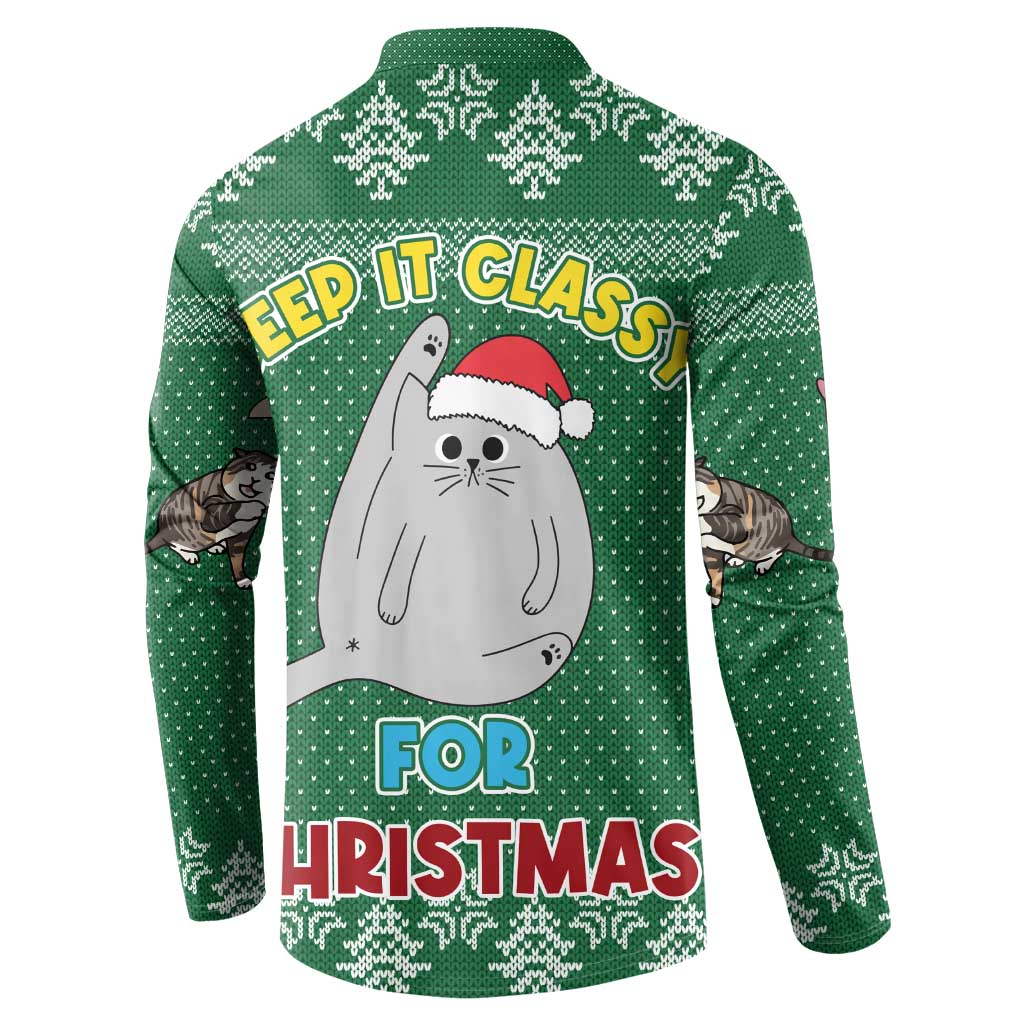 Cat Keep It Classy Christmas Button Sweatshirt Xmas Holiday Patterns - Wonder Print Shop