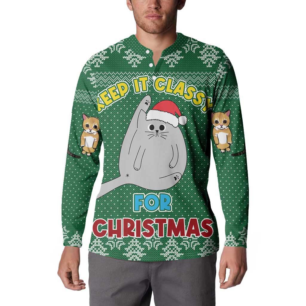 Cat Keep It Classy Christmas Button Sweatshirt Xmas Holiday Patterns - Wonder Print Shop
