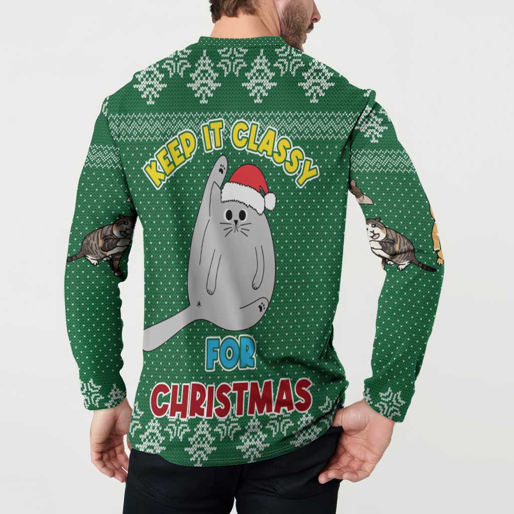 Cat Keep It Classy Christmas Button Sweatshirt Xmas Holiday Patterns - Wonder Print Shop