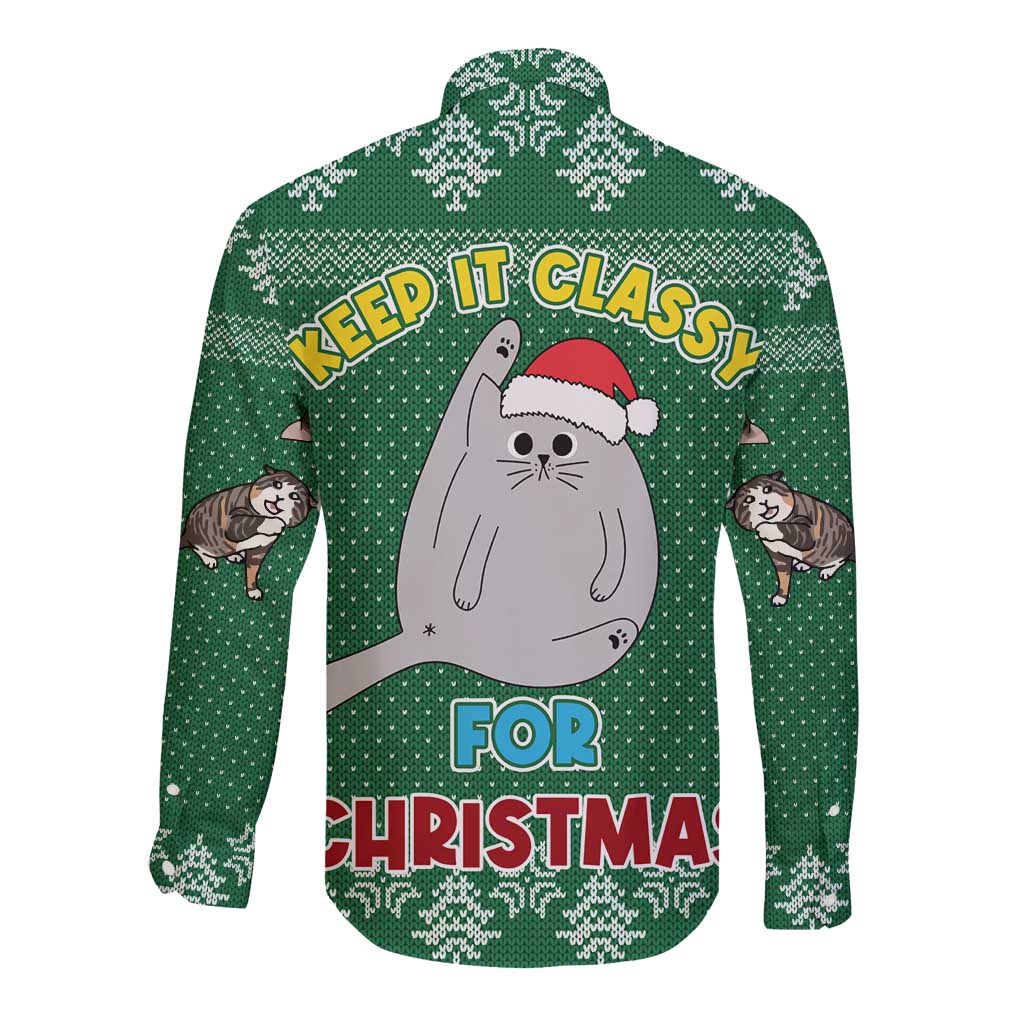 Cat Keep It Classy Christmas Long Sleeve Button Shirt Xmas Holiday Patterns - Wonder Print Shop