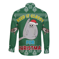 Cat Keep It Classy Christmas Long Sleeve Button Shirt Xmas Holiday Patterns - Wonder Print Shop