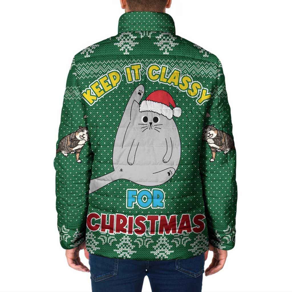 Cat Keep It Classy Christmas Padded Jacket Xmas Holiday Patterns - Wonder Print Shop