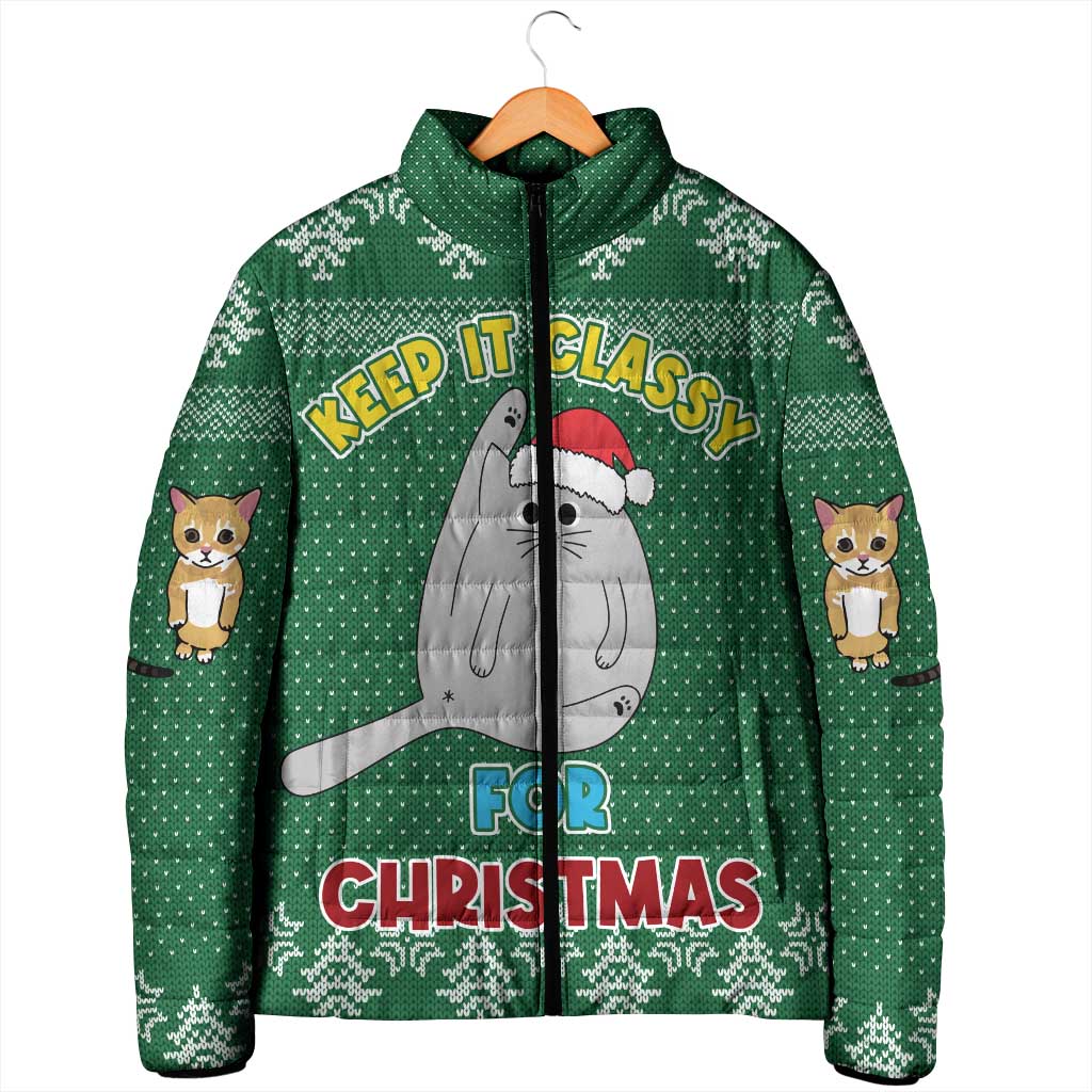 Cat Keep It Classy Christmas Padded Jacket Xmas Holiday Patterns - Wonder Print Shop