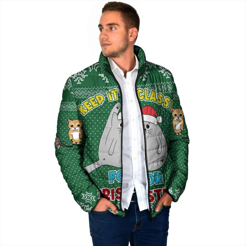 Cat Keep It Classy Christmas Padded Jacket Xmas Holiday Patterns - Wonder Print Shop