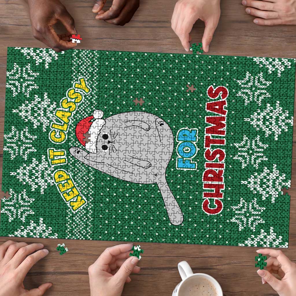 Cat Keep It Classy Christmas Puzzle Xmas Holiday Patterns - Wonder Print Shop