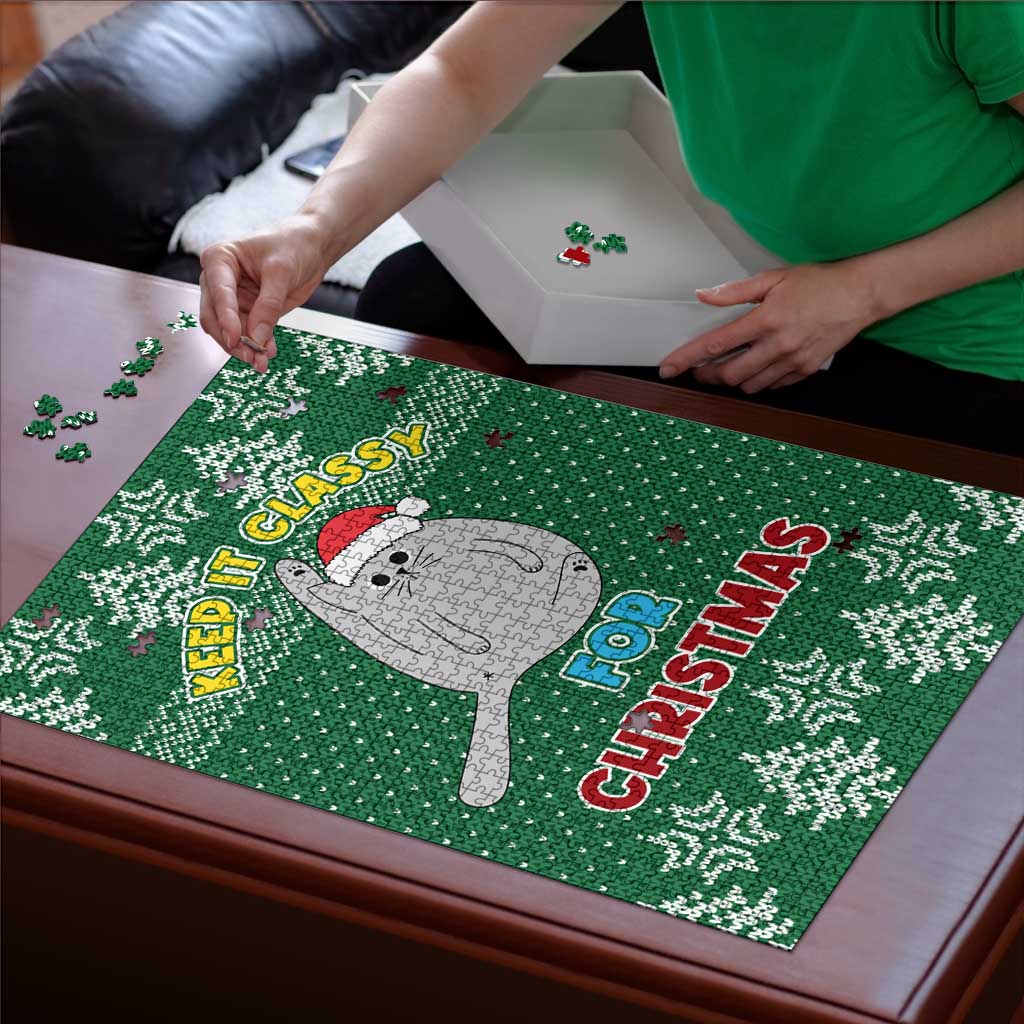 Cat Keep It Classy Christmas Puzzle Xmas Holiday Patterns - Wonder Print Shop