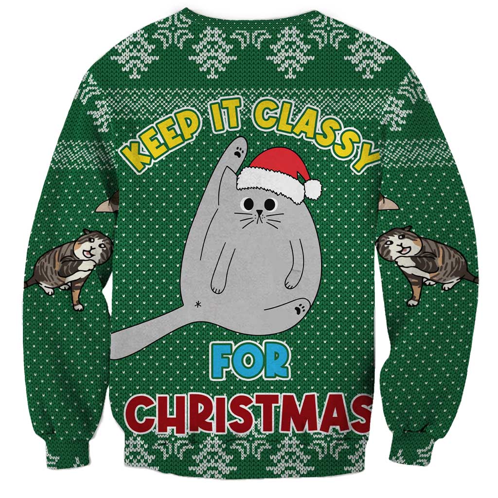 Cat Keep It Classy Christmas Sweatshirt Xmas Holiday Patterns - Wonder Print Shop