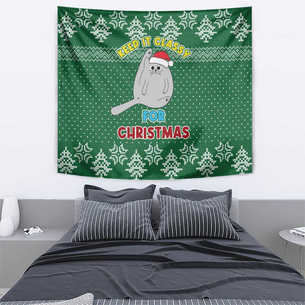 Cat Keep It Classy Christmas Tapestry Xmas Holiday Patterns - Wonder Print Shop