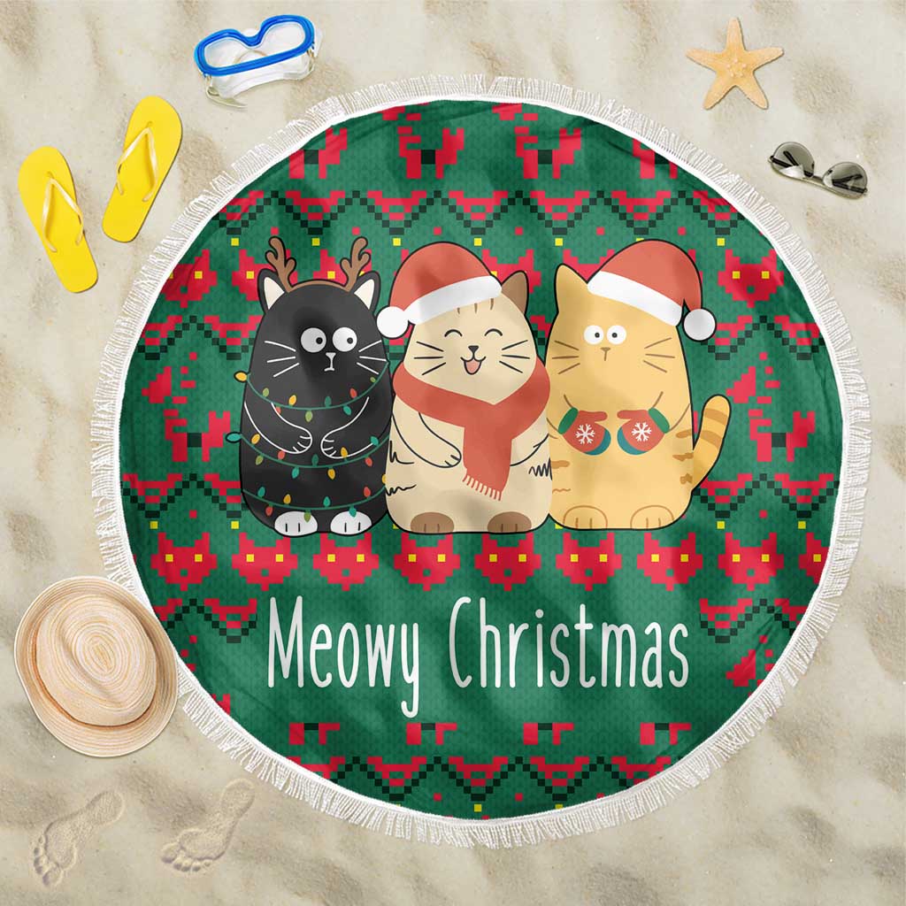 Cat Meowy Christmas Beach Blanket Xmas Holiday Patterns - Wonder Print Shop