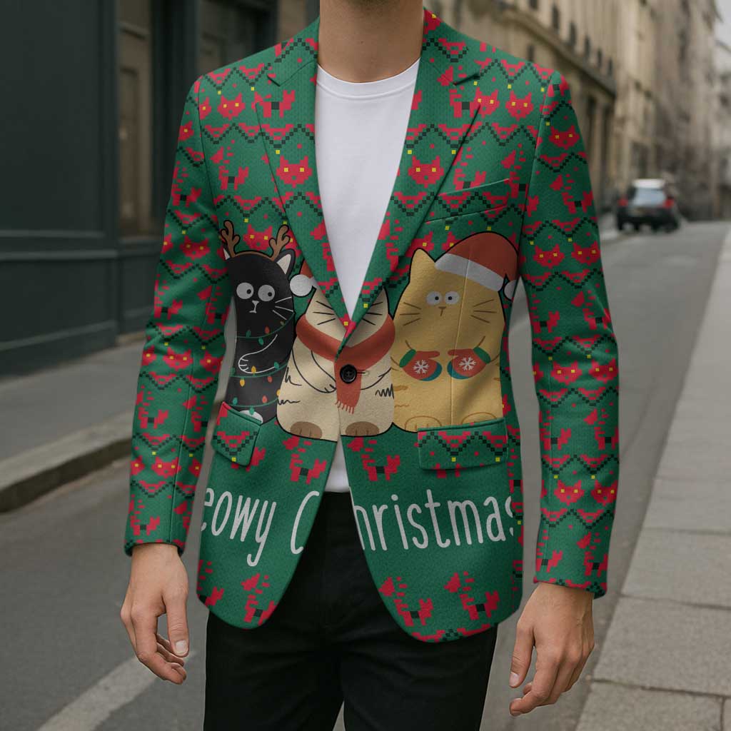 Cat Meowy Christmas Blazer Xmas Holiday Patterns - Wonder Print Shop