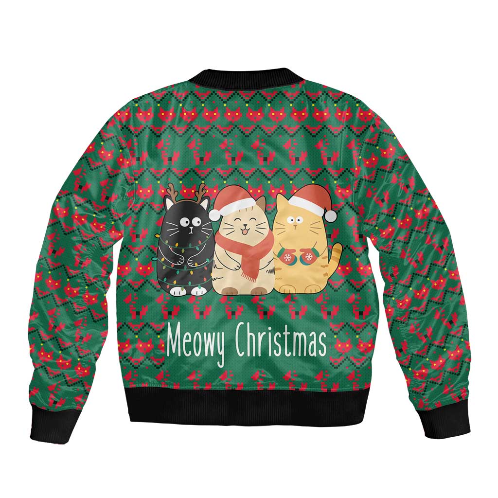 Cat Meowy Christmas Bomber Jacket Xmas Holiday Patterns - Wonder Print Shop