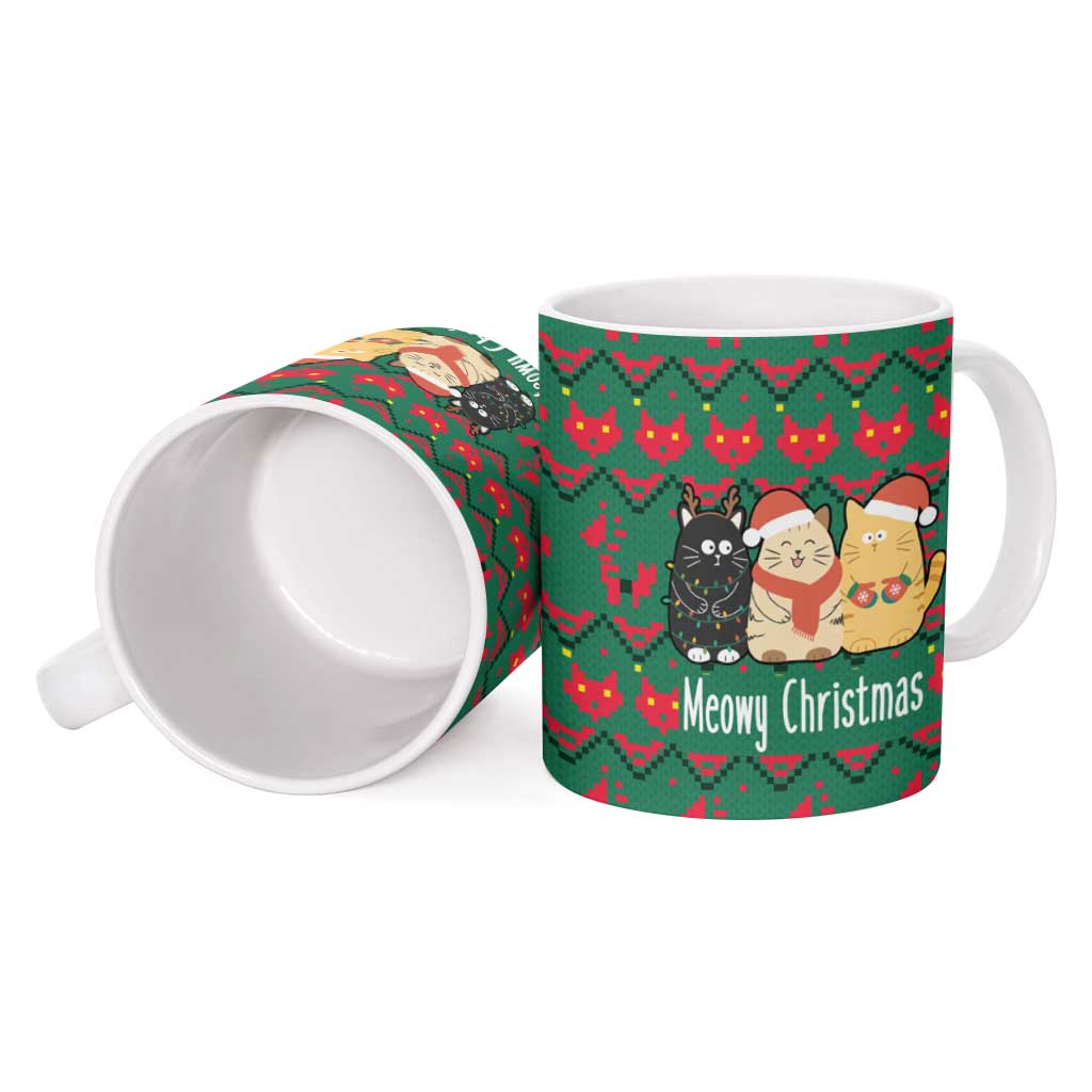 Cat Meowy Christmas Ceramic Mug Xmas Holiday Patterns - Wonder Print Shop