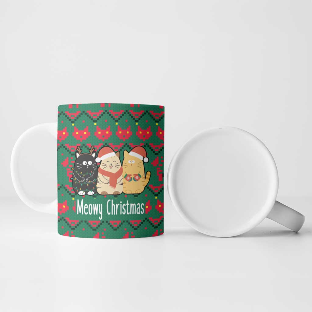 Cat Meowy Christmas Ceramic Mug Xmas Holiday Patterns - Wonder Print Shop