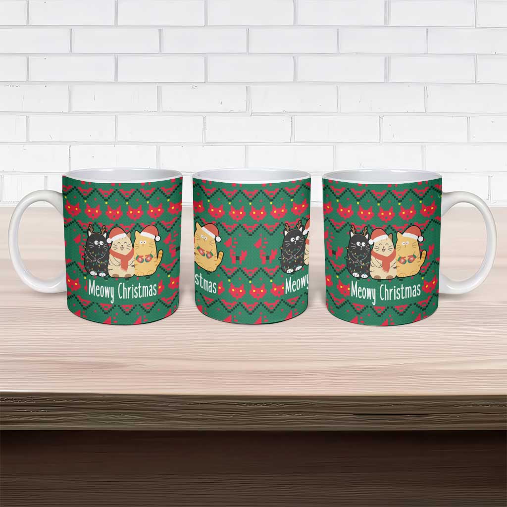 Cat Meowy Christmas Ceramic Mug Xmas Holiday Patterns - Wonder Print Shop